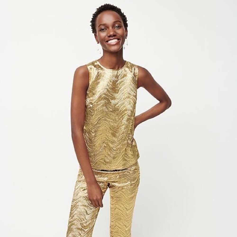 SOLD❣️J.CREW Bow-back top in metallic leaf jacquard🤩